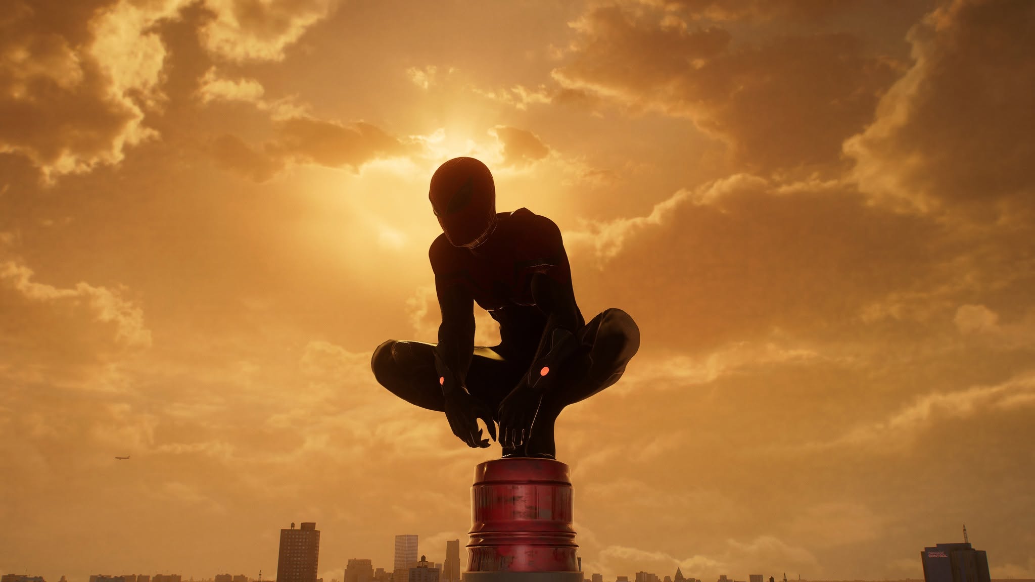 PS5 Spider-Man gameplay capture: sunset silhouette