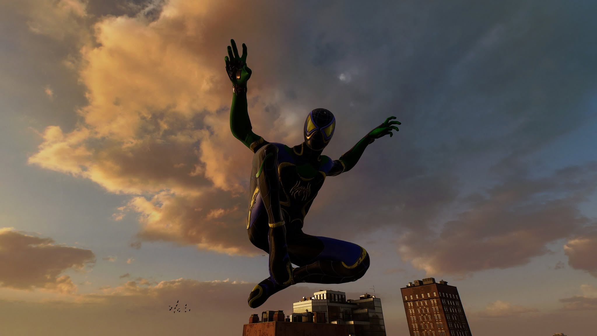 PS5 Spider-Man gameplay capture: aerial action pose
